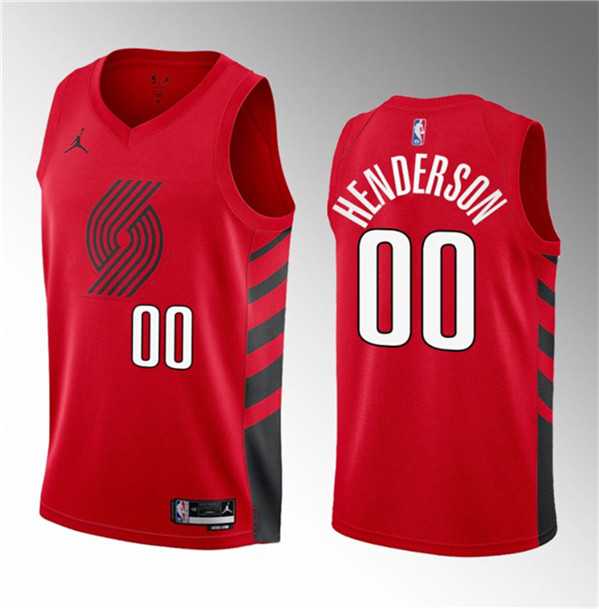 Mens Portland Trail Blazers #00 Scoot Henderson Red 2023 Draft Statement Edition Stitched Basketball Jersey Dzhi